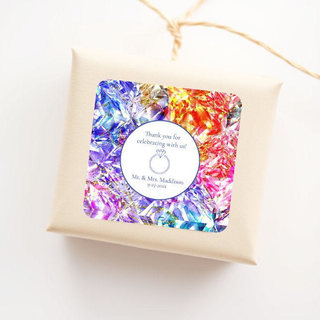 Adesivo Quadrado Casamento de Gemstone Cristal de Diamante Colorido (Criador carregado)