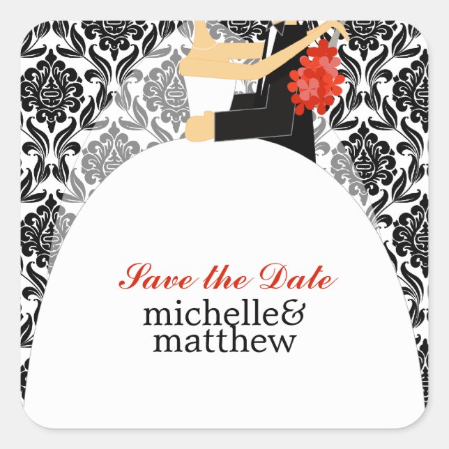 Adesivo Quadrado Casamento de ilustração noiva e noiva (Frente)