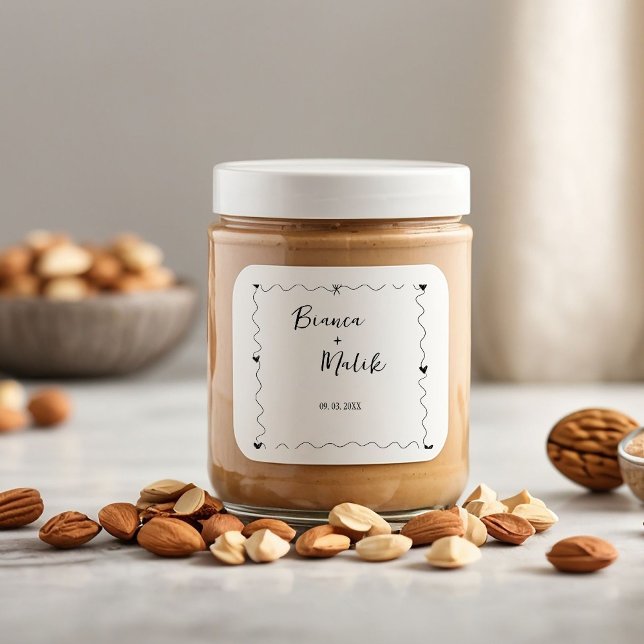 Adesivo Quadrado Casamento de ilustração preto desenhado à mão (Criador carregado)