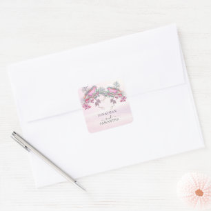 Adesivo Quadrado Casamento de Inverno com Aquarela de Pinhas, Pássa