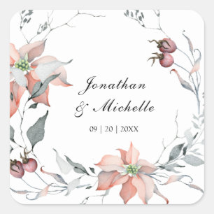 Adesivo Quadrado Casamento de inverno Salmão Poinsettia Silver