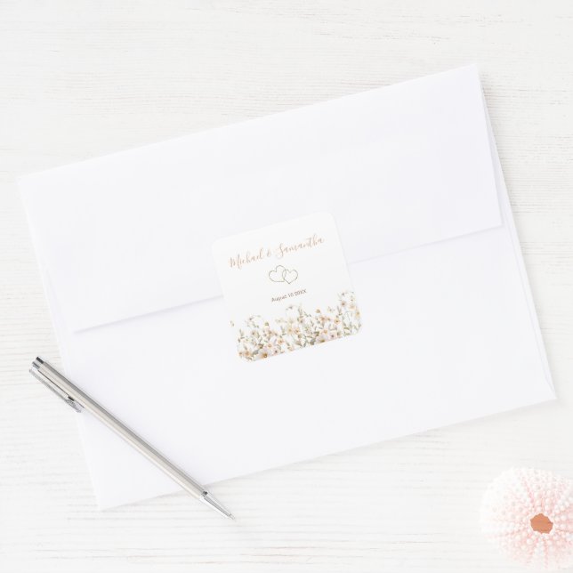 Adesivo Quadrado Casamento de Ivory e Blush Wildflower (Envelope)