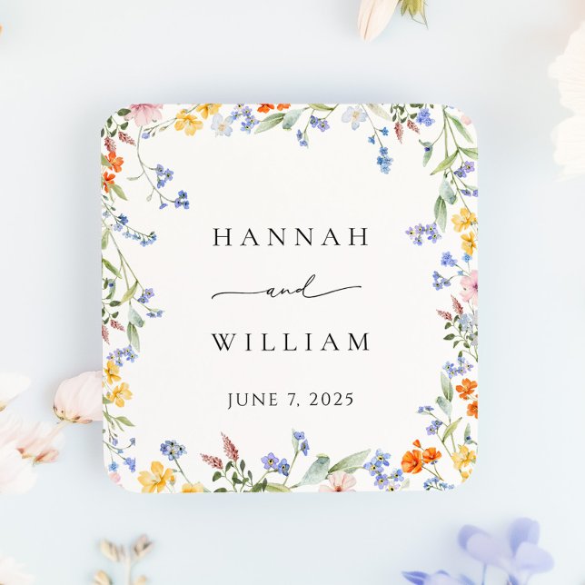 Adesivo Quadrado Casamento de Jardim de Moldura de primavera Wildfl (Criador carregado)