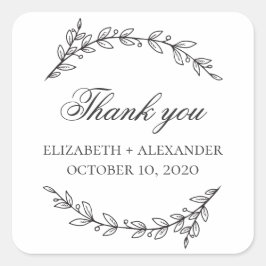 Adesivo Quadrado Casamento de jardim. Obrigado botânico branco e pr