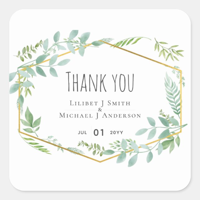 Adesivo Quadrado Casamento de Jardim Verde (Frente)
