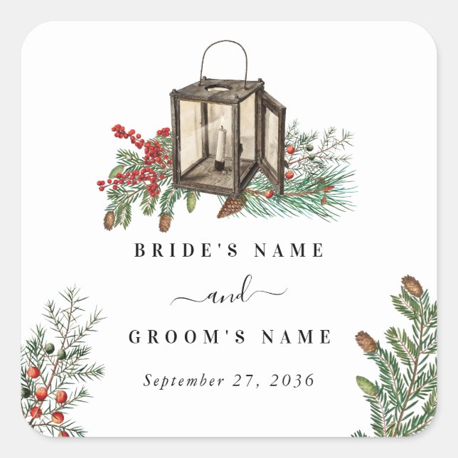 Adesivo Quadrado Casamento de Lanterna com Pinheiros Russos de Inve (Frente)