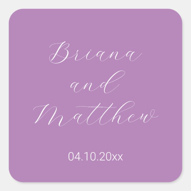 Adesivo Quadrado Casamento de Lavanda de Script Minimalista (Frente)