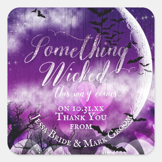 Adesivo Quadrado Casamento De Lua De Amor De Halloween (Frente)