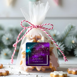 Adesivo Quadrado Casamento de Lua Solar Solitária Roxo-Cósmica