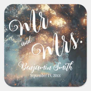 Adesivo Quadrado Casamento de Luzes de Fada de Árvore de Oak Flores