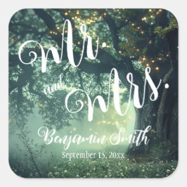 Adesivo Quadrado Casamento de Luzes de Fada de Árvore de Oak Flores