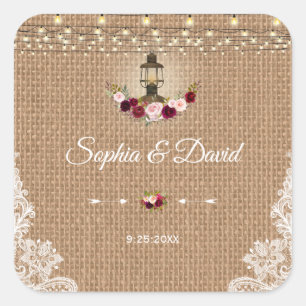 Adesivo Quadrado Casamento de Luzes de Lanterna Rustic Lace Burlap