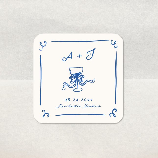 Adesivo Quadrado Casamento de Marinho Azul Arco Desenhado à Mão (Criador carregado)