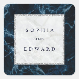 Adesivo Quadrado Casamento de mármore branco marinho azul
