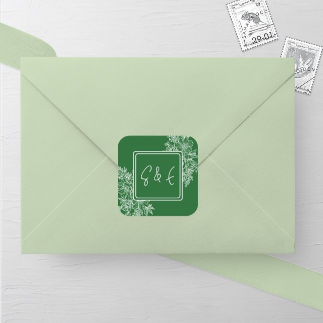 Adesivo Quadrado Casamento de Moldura Floral de Flor (Criador carregado)