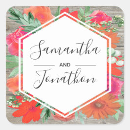 Adesivo Quadrado Casamento de Moldura Floral de Sangue Rosa Soldado