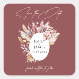 Adesivo Quadrado Casamento de Moldura Floral Pampas Boho Branco Ros