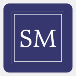 Adesivo Quadrado Casamento de Monograma Branco Azul-Marinho Elegant