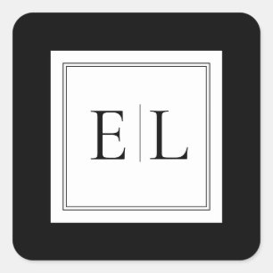 Adesivo Quadrado Casamento de Monograma Branco e Preto Minimalista