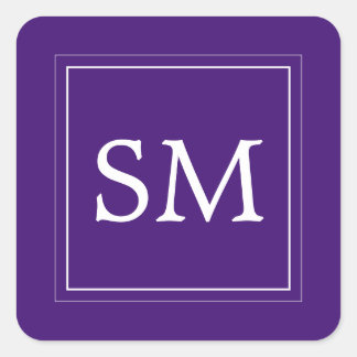 Adesivo Quadrado Casamento de Monograma Branco Violeta Roxo Elegant