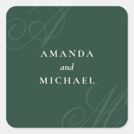 Adesivo Quadrado Casamento de Monograma Elegante Emerald Modern Edg