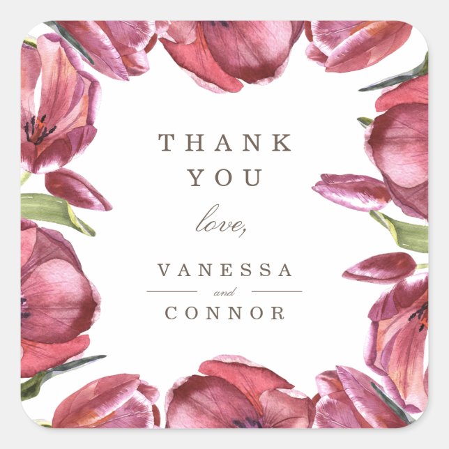 Adesivo Quadrado Casamento de Monograma Elegante Poppies Vermelhos  (Frente)