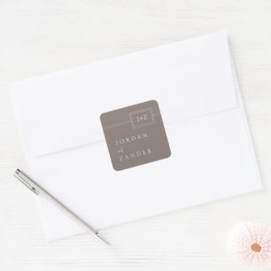Adesivo Quadrado Casamento de Monograma Minimalista Moderno Taupe