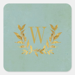 Adesivo Quadrado Casamento de Monograma Moderno Dourado Verde Elega
