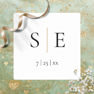 Adesivo Quadrado Casamento de Monograma Preto Dourado Elegante