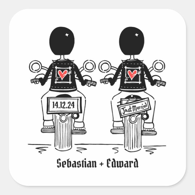 Adesivo Quadrado Casamento de motocicleta personalizado de dois gru (Frente)