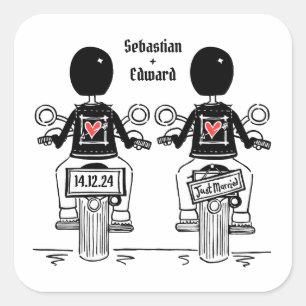 Adesivo Quadrado Casamento de motocicleta personalizado de dois gru