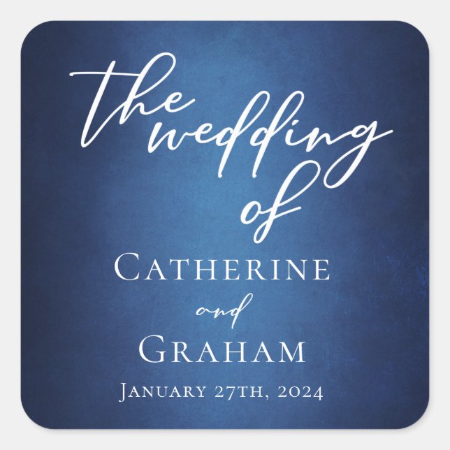 Adesivo Quadrado Casamento de Noite Minimalista Moderno Azul (Frente)