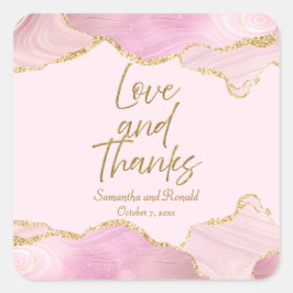 Adesivo Quadrado Casamento de Obrigados e Amor com Agitação Rosa e