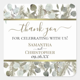 Adesivo Quadrado Casamento de Obrigados Eucalyptus & Pine com Aquar