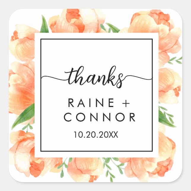 Adesivo Quadrado Casamento de Obrigados Florais Elegant Boho (Frente)