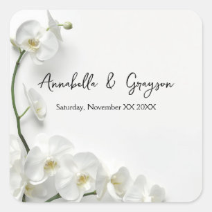 Adesivo Quadrado Casamento de Orquídeas Brancas Elegantes