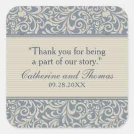 Adesivo Quadrado Casamento de Padrão Azul e bege Elegante