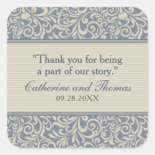 Adesivo Quadrado Casamento de Padrão Azul e bege Elegante