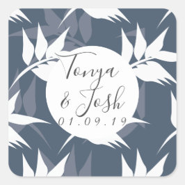 Adesivo Quadrado Casamento de Padrão Branco de Folha Botânica Elega