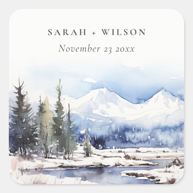 Adesivo Quadrado Casamento de Paisagem de Esqui da Montanha de Neve (Frente)