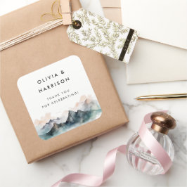 Adesivo Quadrado Casamento de Paisagem de Montanha de Aquarela Mode