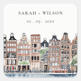 Adesivo Quadrado Casamento de Paisagem do Canal de Amesterdã