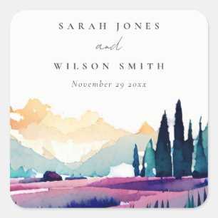 Adesivo Quadrado Casamento de Paisagem Lilac Fields em Montanha