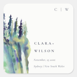 Adesivo Quadrado Casamento de Paisagem Mínimo de Pinheiros Moles