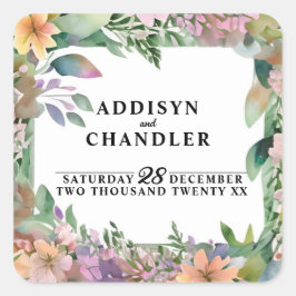 Adesivo Quadrado Casamento de Pastel Watercolor