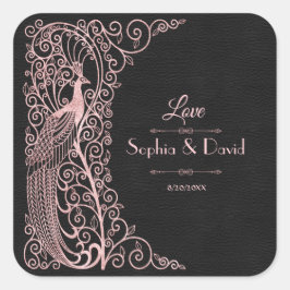 Adesivo Quadrado Casamento de Peacocks em Deco de Arte Dourada rosa