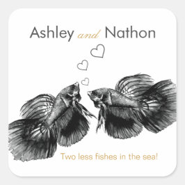 Adesivo Quadrado Casamento de Peixes Dourados Elegante Preto