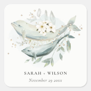 Adesivo Quadrado Casamento de Peixes Florais Submarinos Dourados El