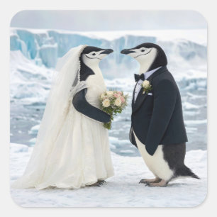 Adesivo Quadrado Casamento de Pinguim em uma Geleira Ártica