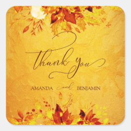 Adesivo Quadrado Casamento de Poinsettia Vermelha e Dourada Elegant